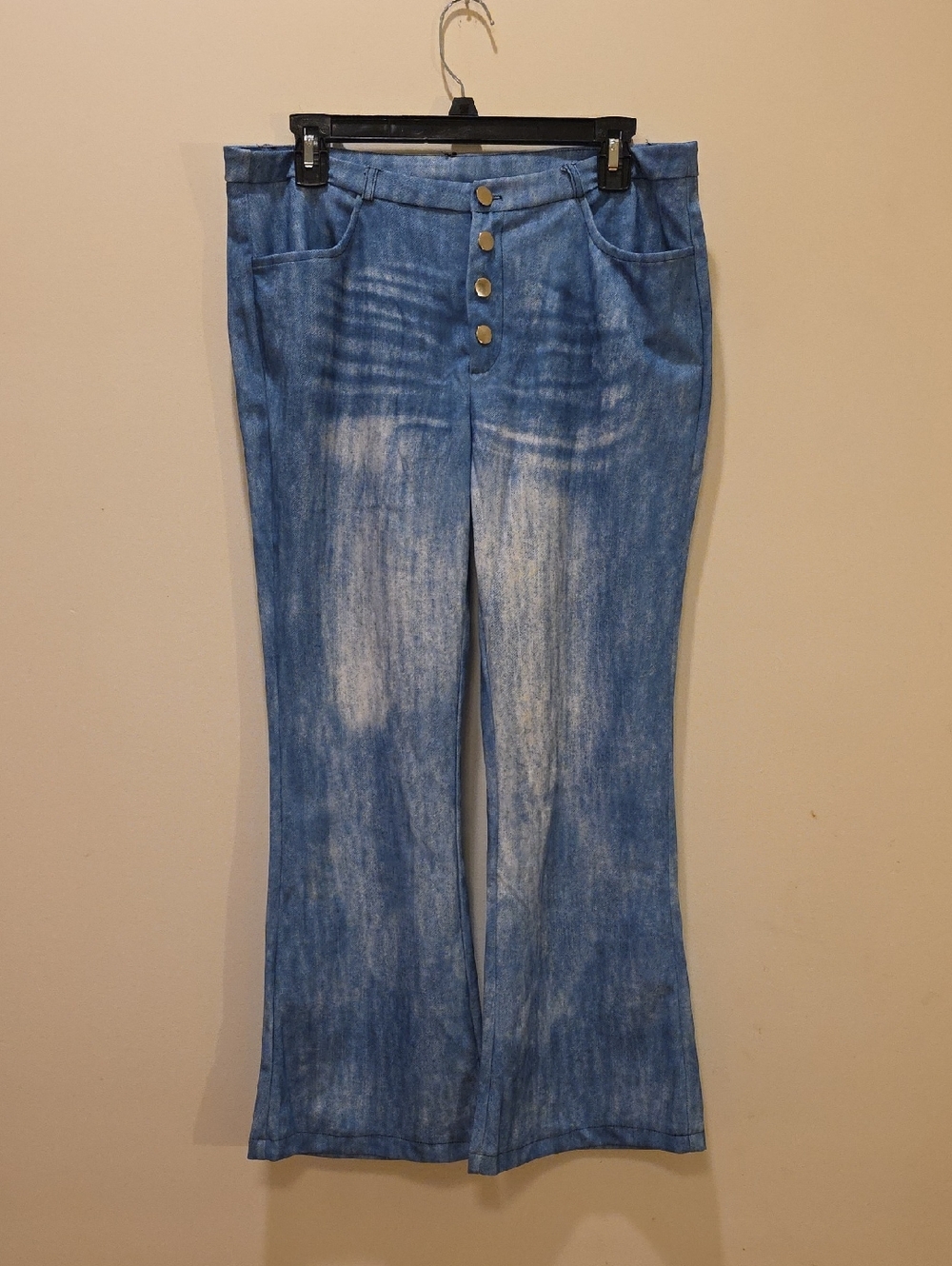 Washed Blue Flare Pants with Button-Front Detail